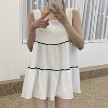 [랜덤플레이] 하프 쿨 물결 스퀘어넥 나시 미니 원피스