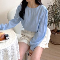 [포디룩] 심플넥 루즈핏 링클 블라우스