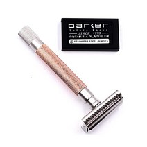 Parker 파커 반 경사 안전 면도기 및 5개의 프리미엄 양날 면도날, Rose Gold, One Size