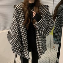 라라벨 여성용 후드집업 체크 밍 하운드 루즈핏 후드 집업