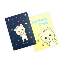 무지 노트 2종 모몽크루 고양이 강아지 캐릭터 키덜트 디자인 연노랑 / 네이비 무선 1권