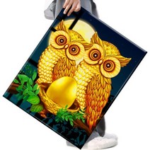 파센 DIY 보석 십자수 캔버스형 50 x 40 cm, A-019.부엉이와 해바라기