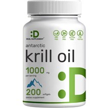 남극 크릴 오일 보충제 1000mg 200 소프트젤 고효능 무수은 오메가시계줄 호환-3 EPA DHA 아스타잔틴 ampamp 인지질 비 GMO 글루텐 없음, 기본