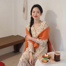 SAMARA 여성 긴팔 꽃무늬 쉬폰원피스