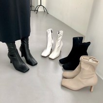 스퀘어 절개 스티치 스판삭스 미들 부티 앵클 부츠힐(7cM)