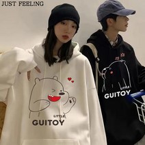 JUST FEEL!NG 여성맨투맨 귀여운 곰돌이 커플맨투맨 긴팔 커플룩 오버핏 이너 티셔츠 커플티 캐릭터 후드티 후드 맨투맨