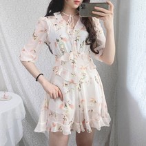 리피니피 피치 플라워 쉬폰 프릴 여름 원피스 점프수트
