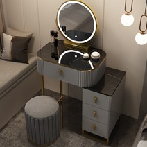 북유럽 모던 화장대세트 LED 조명 학생 공주 엔틱 원목 이케아 화이트 블랙 화장대, 전체 의상, 60CM 회색 및 검정색+B형의자
