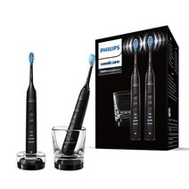 독일 직구 필립스 소닉케어 DiamondClean 9000 전동 칫솔 더블 팩 HX9914/54 음파 칫솔 2개 타이머 및 충전 유리-17937, 블랙과 로즈 골드, 브러시 헤드 블랙 번들