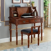 컴퓨터책상 1인용 복고풍 엔틱 틈새 원룸 작은책상, a 60cm책상 블루 가죽 스툴