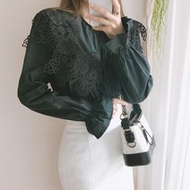 요시아나 [세일] [당일발송] 퓨어 레이스 빅카라 블랙 블라우스