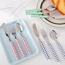 빈티지 깅엄 체크 커트러리 버터나이프 티스푼 티포크 (3color), 버터나이프 (16cm), 그린