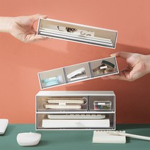 서랍식 책상 정리함 소품함 데스크 사무용품 수납함 플라스틱 미니 서랍함 사무실 꾸미기, 사무용품 정리수납함, 화이트2칸