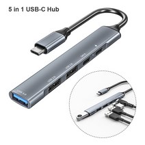 5In 1 USB C 허브 기가비트 이더넷 경량 전원 공급 사무실 알루미늄 합금 멀티 포트 어댑터 노트북 고속 휴, 한개옵션0