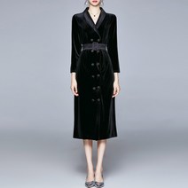 스트릿살롱 숄 더블버튼 벨벳 원피스
