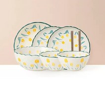 LOVFIR 튤립 도자기 식기 세트 물결 가장자리 밥그릇 국그릇 접시 6인 식기세트 22p, 노란색, 2인 식기세트 8p