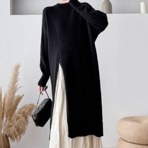 여자 니트 원피스 가을여행룩 데이트 룩 예쁜 슬림 핏 롱 따뜻한 두꺼운 오버핏 단정 트임