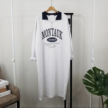 상상그이상 여성용 국내제작 하이퍼 카라배색 롱원피스 깔끔한 영문 레터링 부드러운 소재 체형커버 가볍게 입기좋은 마실룩 홈웨어 코디