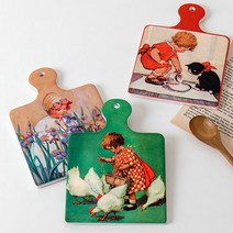 프로방스풍 빈티지 일러스트 손잡이 도자기 냄비받침 3color 사각 냄비받침대 팟홀더 주전자 뚝배기 받침 거치대 장식소품, 고양이