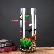 유리 수조 원통형 대형 거실 사무실 투명 유리 원형 어항 Esyuse 증정, 구경 20CM 높이 30CM