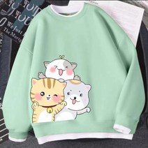 TUTU FEEL 귀여운 고양이 프린팅 특양면 여성 맨투맨 긴팔 티셔츠 빅사이즈(6 colour)