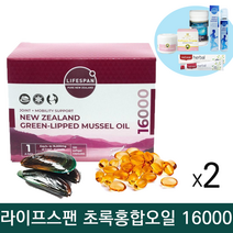 뉴질랜드 라이프스팬 프리미엄 초록 입 홍합 오일 16000 120 캡슐 뉴질랜드 리피드 그린 머슬 관절 리프리놀 GLUCOSAMINE, 2개
