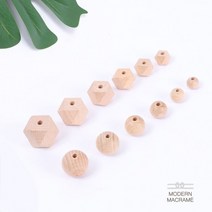 너도밤나무 우드 비즈 (원형 다각) 치발기 만들기 DIY 마크라메 재료, 다각 14mm (3개)