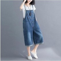 Makone A08VUWCS 여성 빅사이즈 바지 캐주얼 여름 루즈핏 패션 점프수트 멜빵바지 청반바지 5부