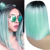 가발수선 가발회사 조커가발 엘사가발 흑인머리 히피펌가발 로제머리 인스타셀럽 탈색가발 탈색붙임머리 FAVE 옹 브르 블랙 퍼플블론드그레이아마 브라운 스트레이트 합성 가발 77, 12인치, 협력사, 1b 민트 그린