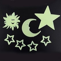 야광별스티커 아이들 애기 방 천정 벽장식 야광 별 달 스티커 별+달+해 x35개, 단품