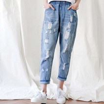 여성 데미지 밴딩 배기팬츠~8XL 빅사이즈 청바지 데님_GB6673