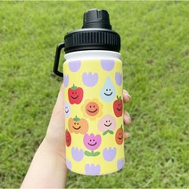 보온보냉 새지않는 귀여운 물병 스테인리스 텀블러 주문제작 워터보틀 스마일친구들 355ml, 기본빨대형