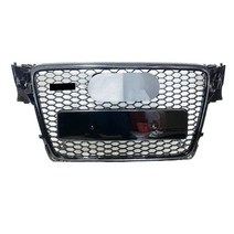 프론트 스포츠 육각 메쉬 벌집 후드 그릴 광택 블랙 아우디 A4/S4 B8 2009 2010 2011 2012 RS4 스타일 자동차 액세서리, [02] Chrome Emblem