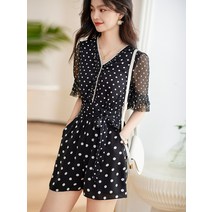 여름 도트 슬림 패션 여성 점프슈트 심플 슬림핏 캐주얼