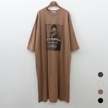 빅걸스토리 빅사이즈 여성 카메라 빈티지 나염 박스핏 캐주얼 이지룩 원피스