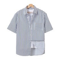 핫코드 남성용 스트라이프 오버핏 반팔 셔츠 HC303
