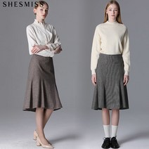 쉬즈미스 울소재 잔체크 고어드 스커트