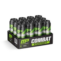 MusclePharm 컴뱃 에너지 드링크 12캔 머슬팜 운동 전 중 카페인 부스터, 473.2ml, 12개