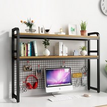 [[원컴마켓]]1단 2단 매쉬망 철망 휀스 책상위 노트북 모니터 위 수납 진열 선반 책장 책꽂이, 155x25 블랙 월넛 2단