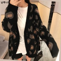 한국판 루즈핏 니트 코트 여 2023 가을 패션 기질 호피 니트 가디건 긴팔 상의 여