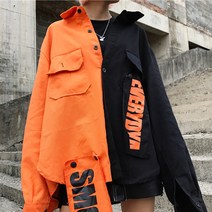 UP 오렌지 블랙 반반 오버핏 셔츠