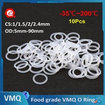 오링 VMQ 화이트 실리콘 링 가스켓 식품 등급 방수 와셔 고무 O링 CS 1/1.5mm 2/2mm 10 개582053, OD 5mm, CS 1mm (10Pcs)