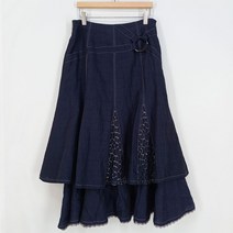 빈티지다온 투에스티 빅버클 펄 린넨혼방 롱스커트 네이비55