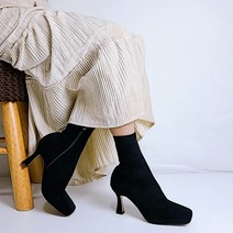 사각코 앵클 지퍼 부츠 힐 8cm 스퀘어 스티치 포인트 여성 미들힐 3color