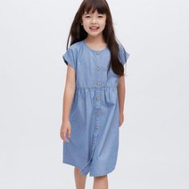 유니클로키즈여아소녀캐주얼주름원피스워싱제품반팔23봄여름 454263