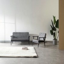 숨결 [숨결]엘리온 체크 디자인 카페 2인 소파(패브릭 가죽)-착불, 2인체크-다크그레이:블랙프레임