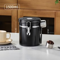 Shanxi 304 스테인레스 스틸 밀폐 탱크 저장 방습 커피 콩 우유 분말 항아리 주방 곡물 상자 시간 포함, 05 Black 1500ML_01 M_01 1-tier