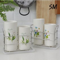 SM 도자기 물받이 수저통 2P 세트 미소 물빠짐 수저 국자 조리기구 꽂이 인테리어 통, 목련