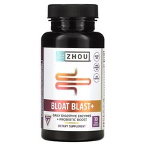 Zhou Nutrition 소화 효소 Bloat Blast+ (30개정) 식물성 캡슐, 기본