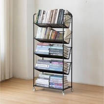 북카트 트롤리 이동식책꽂이 바퀴달린책장 북트레일러 북트럭 철제, 블랙5단